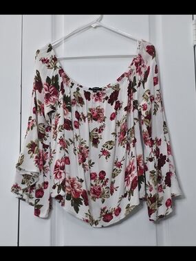 Ambiance Cream Off-Shoulder Top with Pink Floral Print